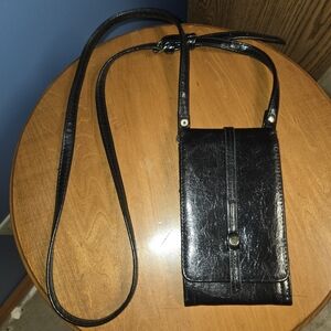 Faux Leather- Black Crossbody Bag-phone.